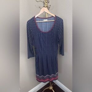 Max Studio Navy Geometric Scoop Neck Dress with Pink Trim